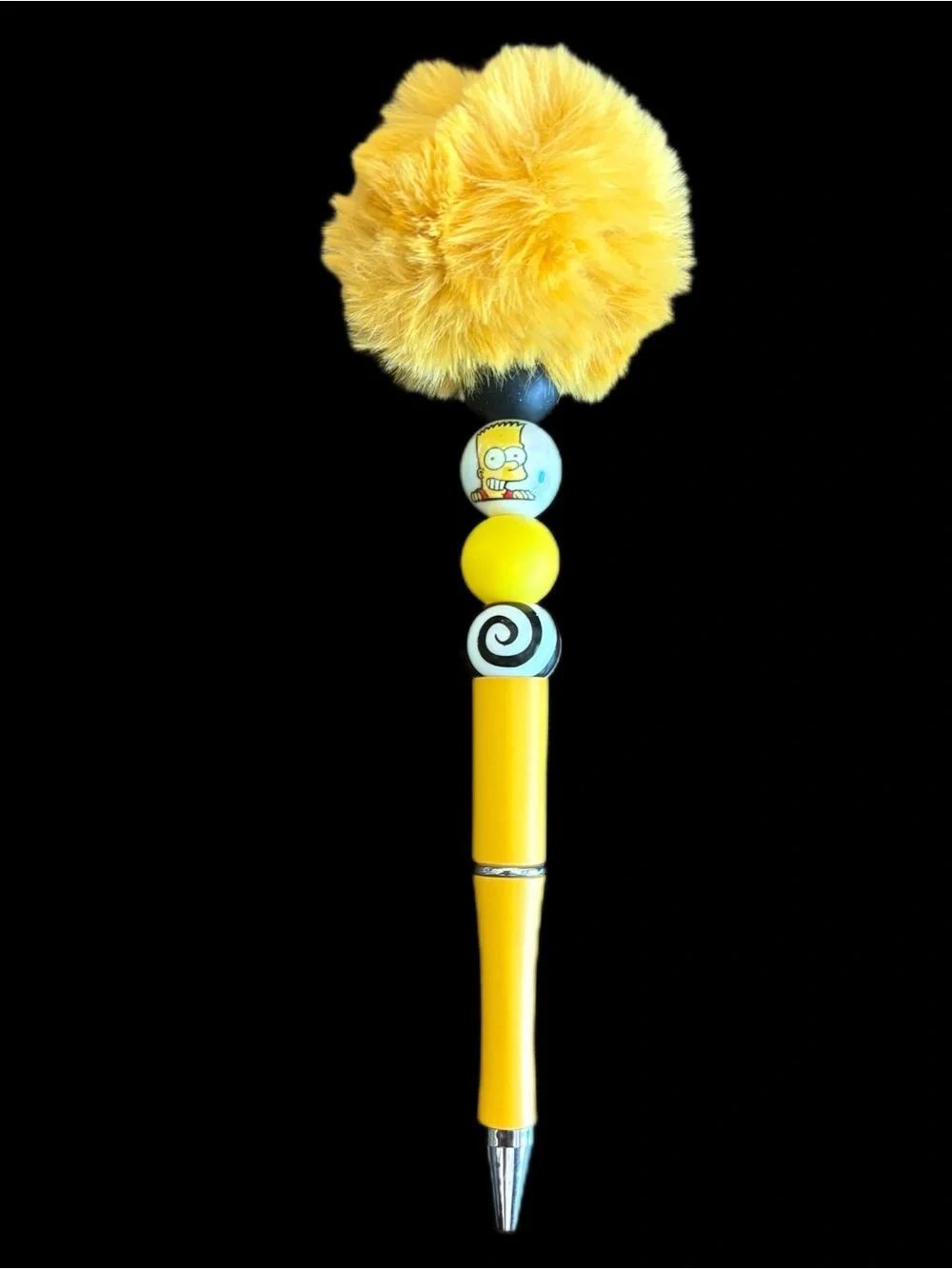 Handmade Yellow Bart Simpson Pom-Pom Beaded Pen